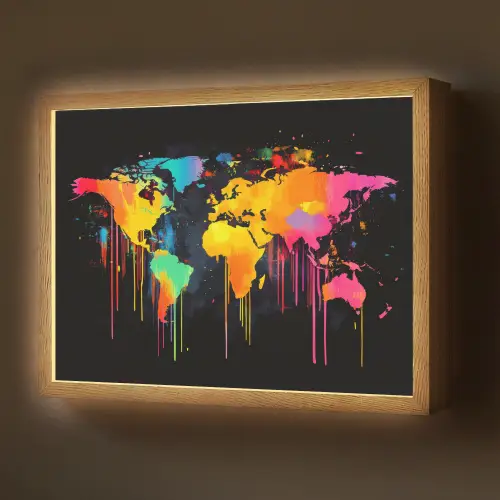 Wereldkaart - Verf - Kleurrijk - Graffiti - Wereld Light Box met batterij (Wandlamp) middel -z3d_website