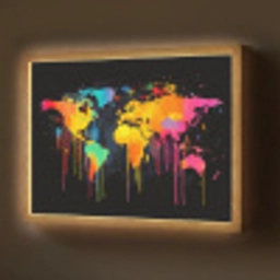 Wereldkaart - Verf - Kleurrijk - Graffiti - Wereld Light Box met batterij (Wandlamp) middel -z3d_website