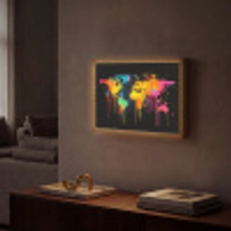 Wereldkaart - Verf - Kleurrijk - Graffiti - Wereld Light Box met batterij (Wandlamp) middel -sfeer1