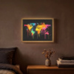 Wereldkaart - Verf - Kleurrijk - Graffiti - Wereld Light Box met batterij (Wandlamp) middel -sfeer4
