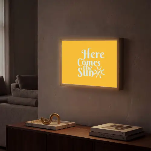 Geel - Blauw - Here comes the sun Light Box met batterij (Wandlamp) middel -sfeer1