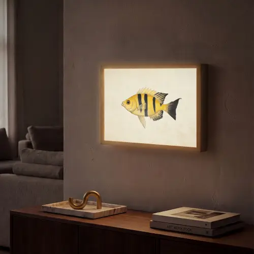 Geel - Vis - Strepen - Tropisch Light Box met batterij (Wandlamp) middel -sfeer1