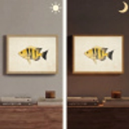 Geel - Vis - Strepen - Tropisch Light Box met batterij (Wandlamp) middel -sfeer3
