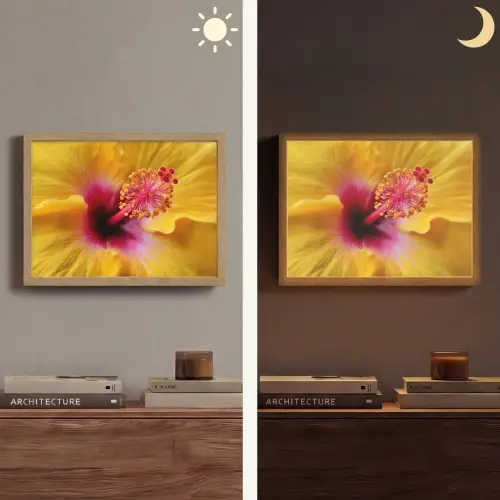Geel - Hibiscus - Tropisch Light Box met batterij (Wandlamp) middel -sfeer3
