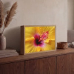 Geel - Hibiscus - Tropisch Light Box met batterij (Wandlamp) middel -sfeer2