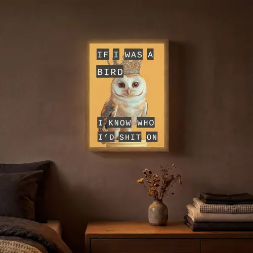 Geel - Uil - Vogel - Decoratie Light Box met batterij (Wandlamp) middel -sfeer4