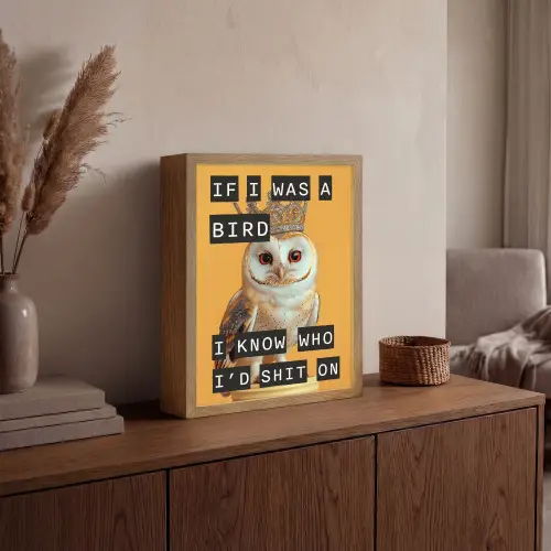 Geel - Uil - Vogel - Decoratie Light Box met batterij (Wandlamp) middel -sfeer2