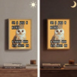 Geel - Uil - Vogel - Decoratie Light Box met batterij (Wandlamp) middel -sfeer3