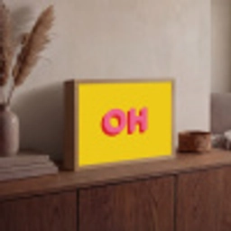 Geel - Roze - Oh - 3D Light Box met batterij (Wandlamp) middel -sfeer2