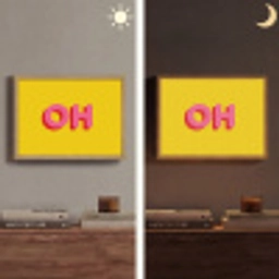 Geel - Roze - Oh - 3D Light Box met batterij (Wandlamp) middel -sfeer3