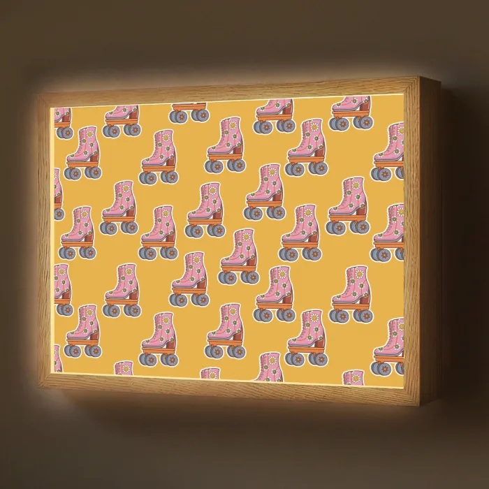Geel - Rolschaatsen - Patroon Light Box met batterij (Wandlamp) middel 907 -z3d_website