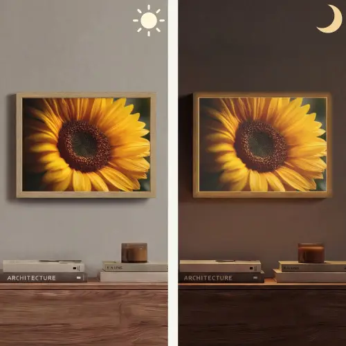 Geel - Zonnebloem - Zomers Light Box met batterij (Wandlamp) middel -sfeer3