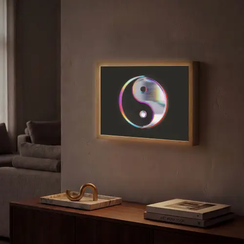 Yin-Yang - Cirkel - Regenboog Light Box met batterij (Wandlamp) middel -sfeer1