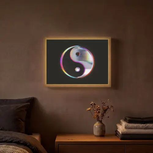 Yin-Yang - Cirkel - Regenboog Light Box met batterij (Wandlamp) middel -sfeer4