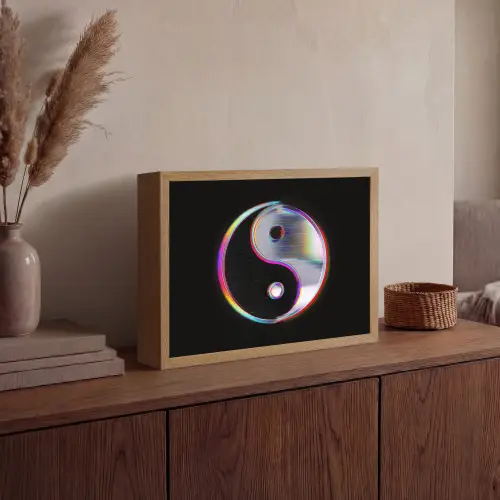 Yin-Yang - Cirkel - Regenboog Light Box met batterij (Wandlamp) middel -sfeer2
