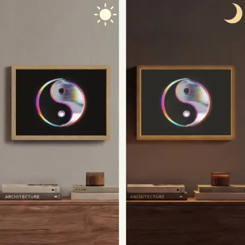 Yin-Yang - Cirkel - Regenboog Light Box met batterij (Wandlamp) middel -sfeer3