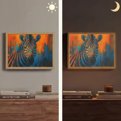 Zebra - Abstract - Blauw Light Box met batterij (Wandlamp) middel -sfeer3