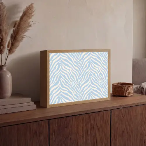 Zebra - Motief - Blauw - Wit Light Box met batterij (Wandlamp) middel 907 -sfeer2