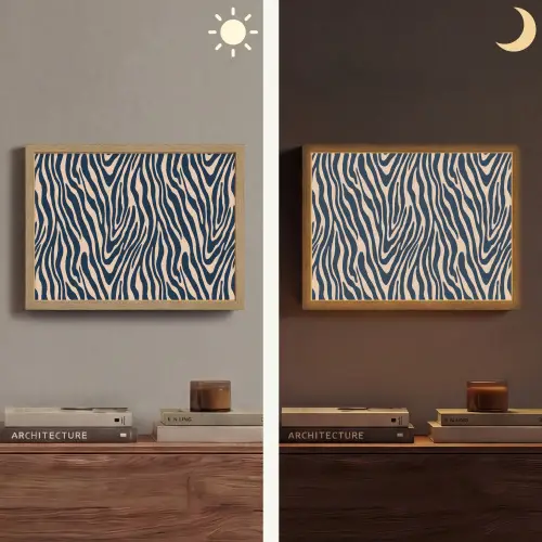 Zebra - Patroon - Blauw - Beige Light Box met batterij (Wandlamp) middel 907 -sfeer3