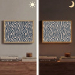 Zebra - Patroon - Blauw - Beige Light Box met batterij (Wandlamp) middel 907 -sfeer3