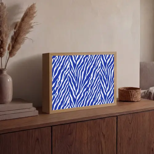 Zebra - Patroon - Kobalt - Blauw Light Box met batterij (Wandlamp) middel 907 -sfeer2