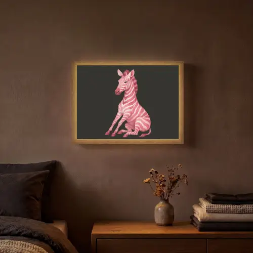 Zebra - Roze - Gestreept Light Box met batterij (Wandlamp) middel -sfeer4