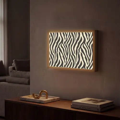 Zebra - Print - Klassiek - Zwart Light Box met batterij (Wandlamp) middel 907 -sfeer1