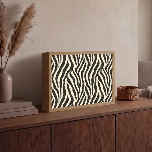 Zebra - Print - Klassiek - Zwart Light Box met batterij (Wandlamp) middel 907 -sfeer2