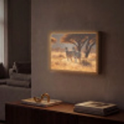 Zebra's - Savannelandschap - Gras Light Box met batterij (Wandlamp) middel -sfeer1