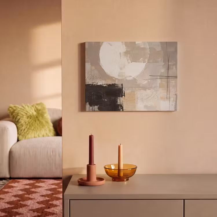 Abstract - Cirkel - Modern - Beige - Zwart - Minimalistisch PET vilt klein -sfeer1