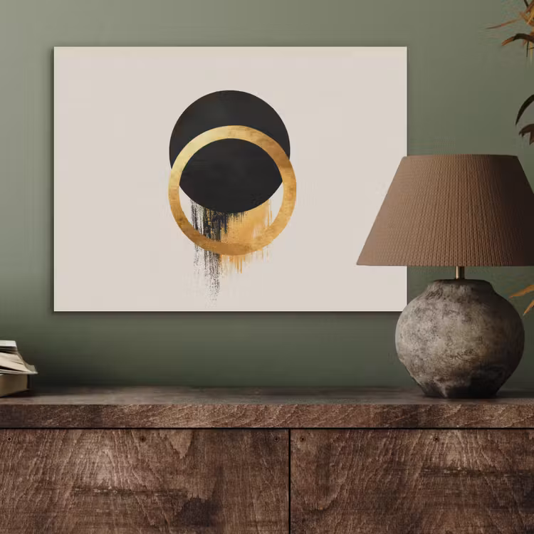 Abstract ontwerp - Zwarte cirkel - Verfvlekken PET vilt klein -sfeer2
