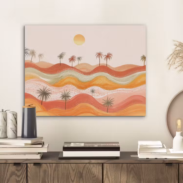 Abstract landschap - Palmbomen - Kleurrijk PET vilt klein -sfeer1