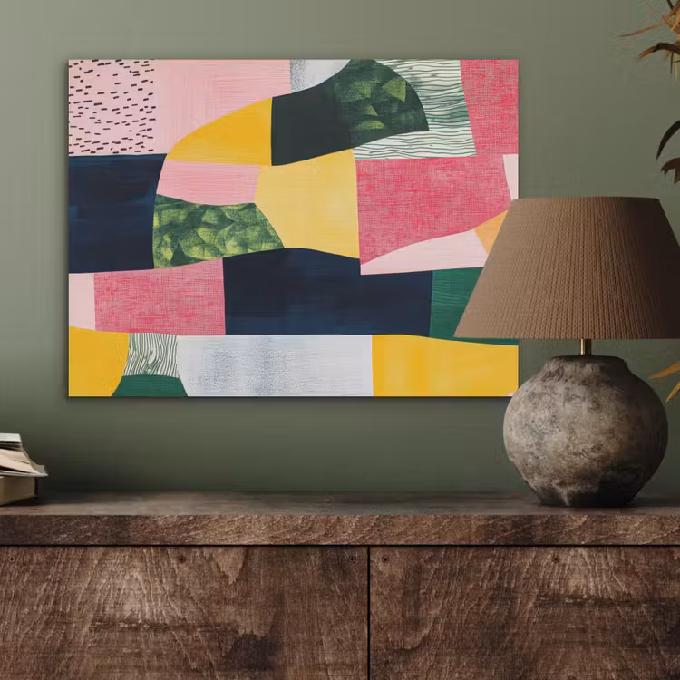Abstract - Roze - Lappen - Vormen - Geel PET vilt klein -sfeer2