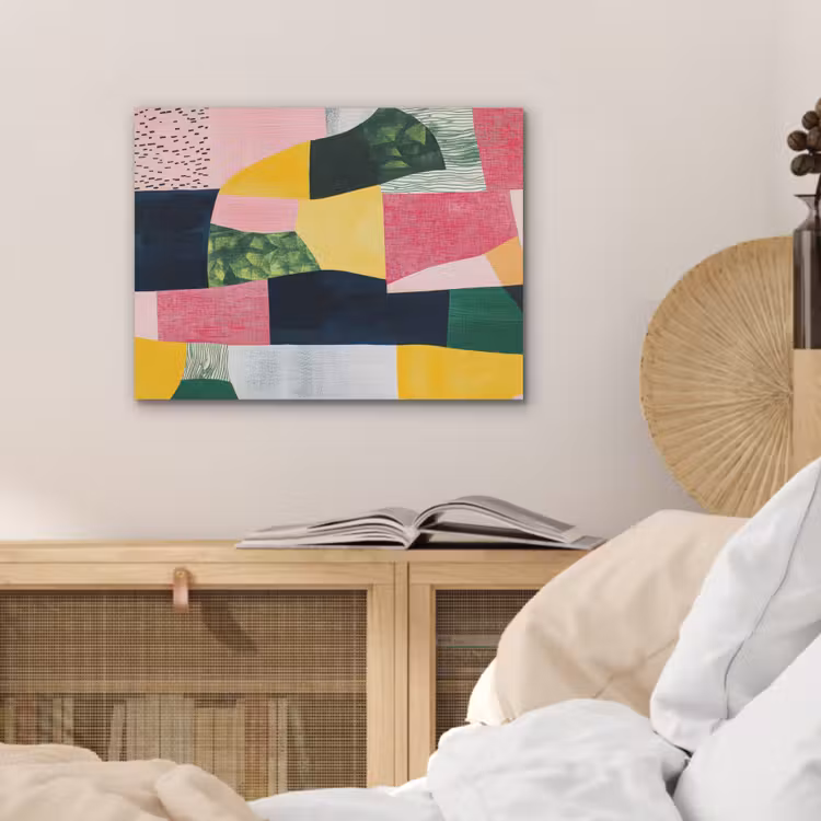 Abstract - Roze - Lappen - Vormen - Geel PET vilt klein -sfeer3