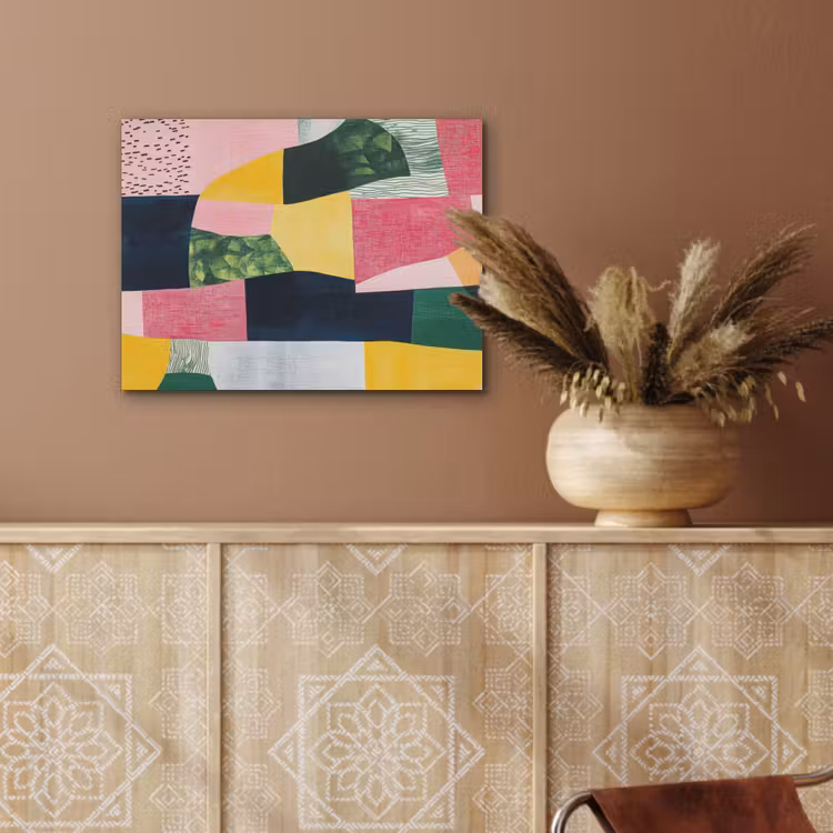 Abstract - Roze - Lappen - Vormen - Geel PET vilt klein -sfeer4