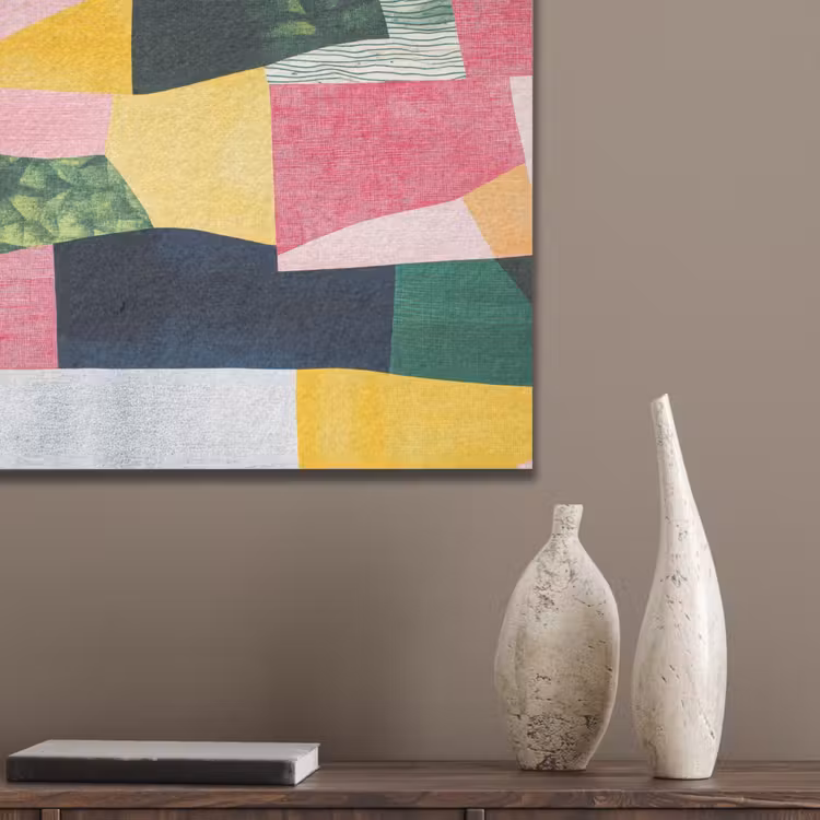 Abstract - Roze - Lappen - Vormen - Geel PET vilt klein -sfeer6_closeup