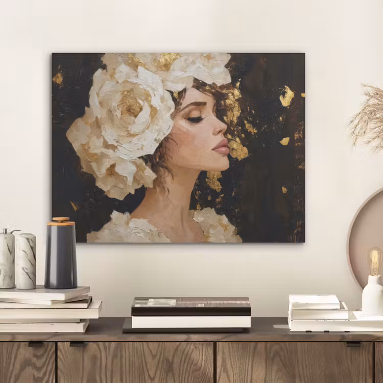 Abstract - Vrouw - Bloemen - Wit PET vilt klein -sfeer1