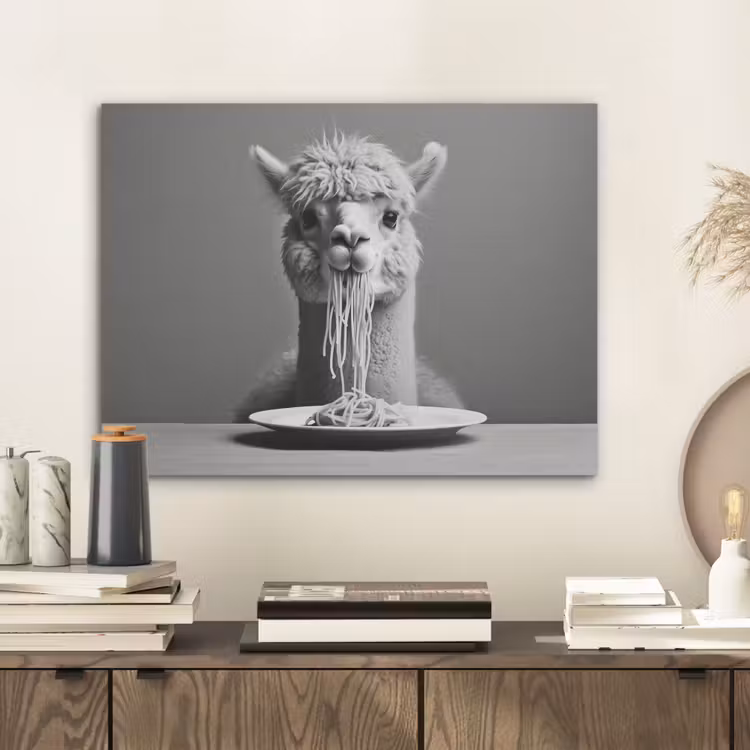 Alpaca - Pasta - Zwart - Wit - Grappig - Dieren PET vilt klein -sfeer1