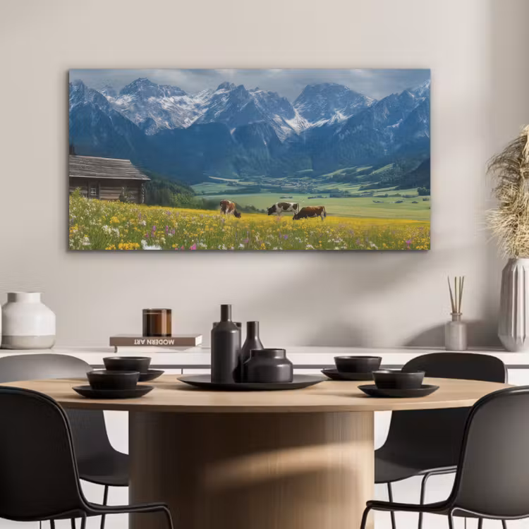Alpen - Weide - Bergen - Koeien PET vilt middel -sfeer1