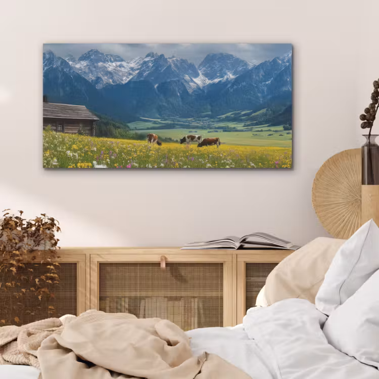 Alpen - Weide - Bergen - Koeien PET vilt middel -sfeer3