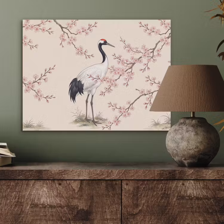 Aziatisch - Kraanvogel - Beige PET vilt klein -sfeer2