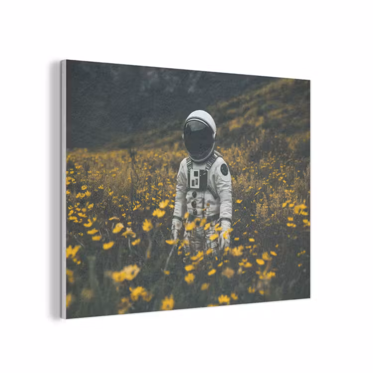 Astronaut - Bloemen - Veld - Geel PET vilt klein -3d