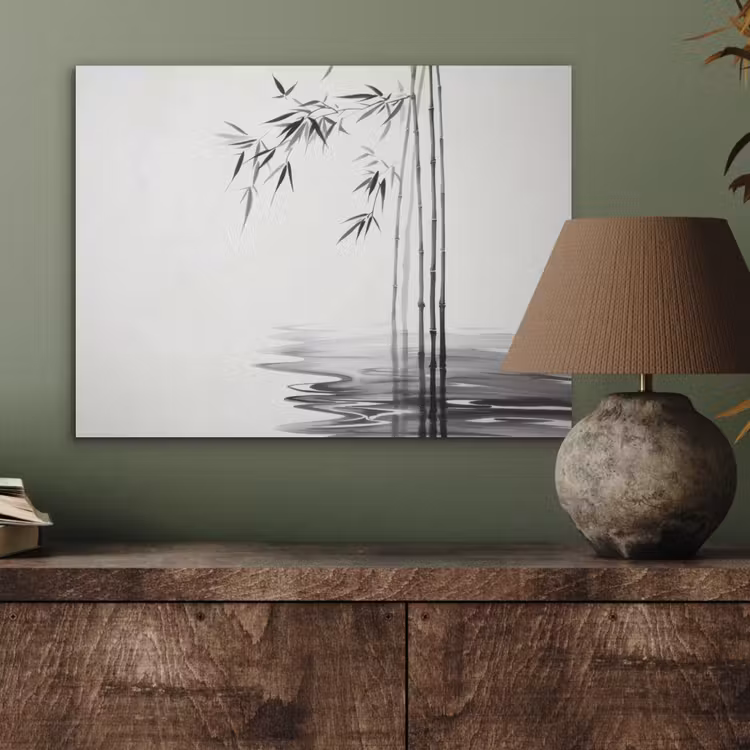Bamboestammen - Water - Minimalistisch - Wit PET vilt klein -sfeer2
