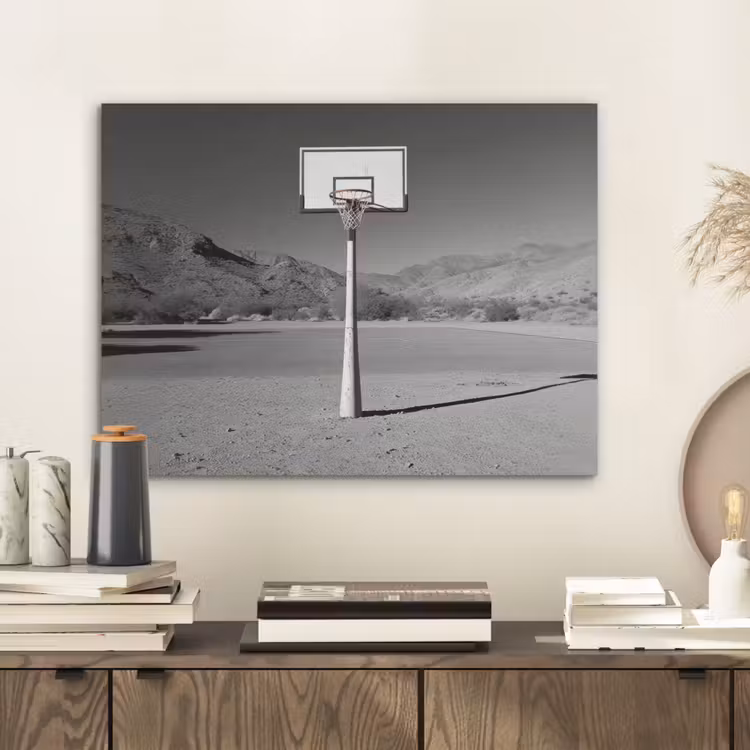 Basketbalpaal - Landschap - Zand - Wit PET vilt klein -sfeer1