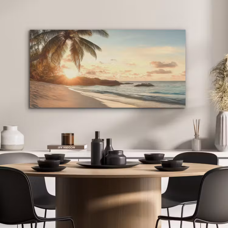 Strand - Palmbomen - Oceaan - Zonsondergang PET vilt middel -sfeer1