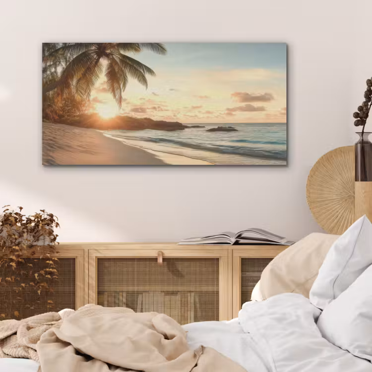 Strand - Palmbomen - Oceaan - Zonsondergang PET vilt middel -sfeer3
