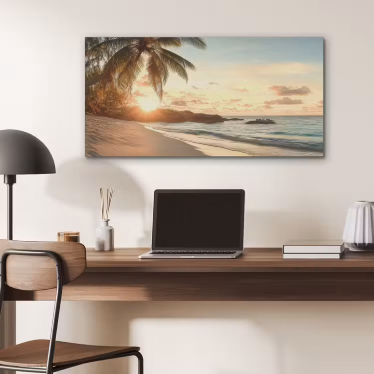 Strand - Palmbomen - Oceaan - Zonsondergang PET vilt middel -sfeer5