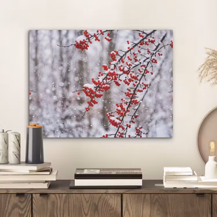 Bessen - Takken - Sneeuw - Winter - Kleurrijk PET vilt klein -sfeer1