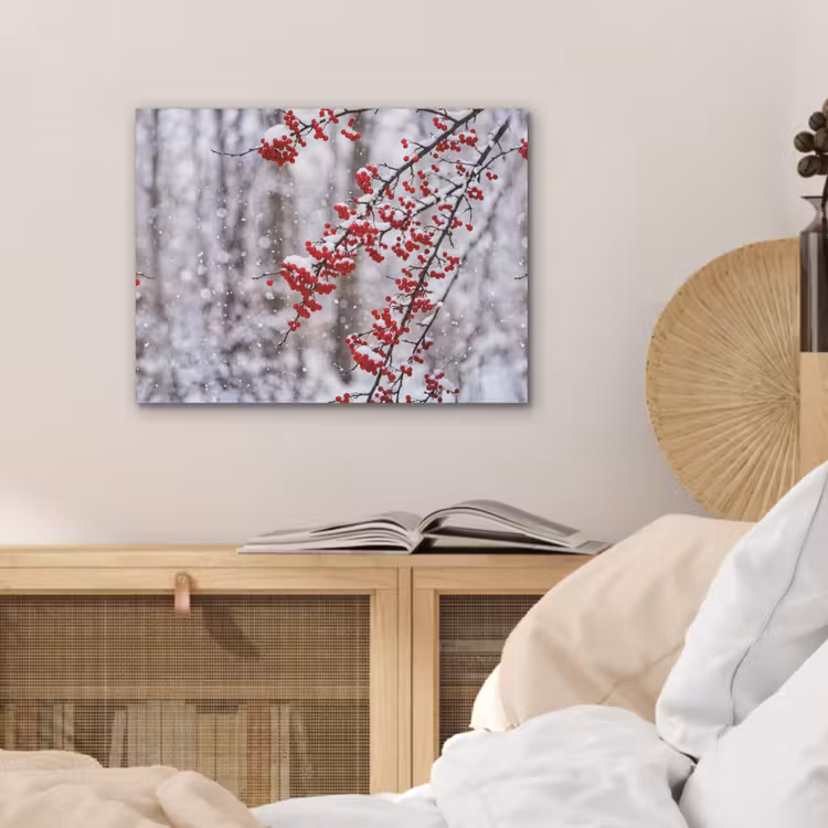Bessen - Takken - Sneeuw - Winter - Kleurrijk PET vilt klein -sfeer3