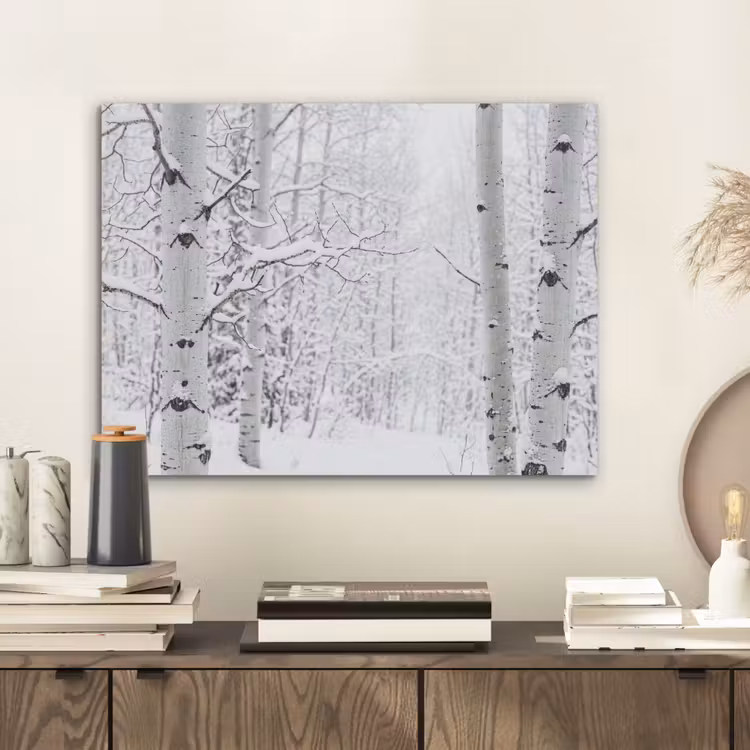 Berkenbomen - Sneeuw - Winter - Bos - Wit PET vilt klein -sfeer1